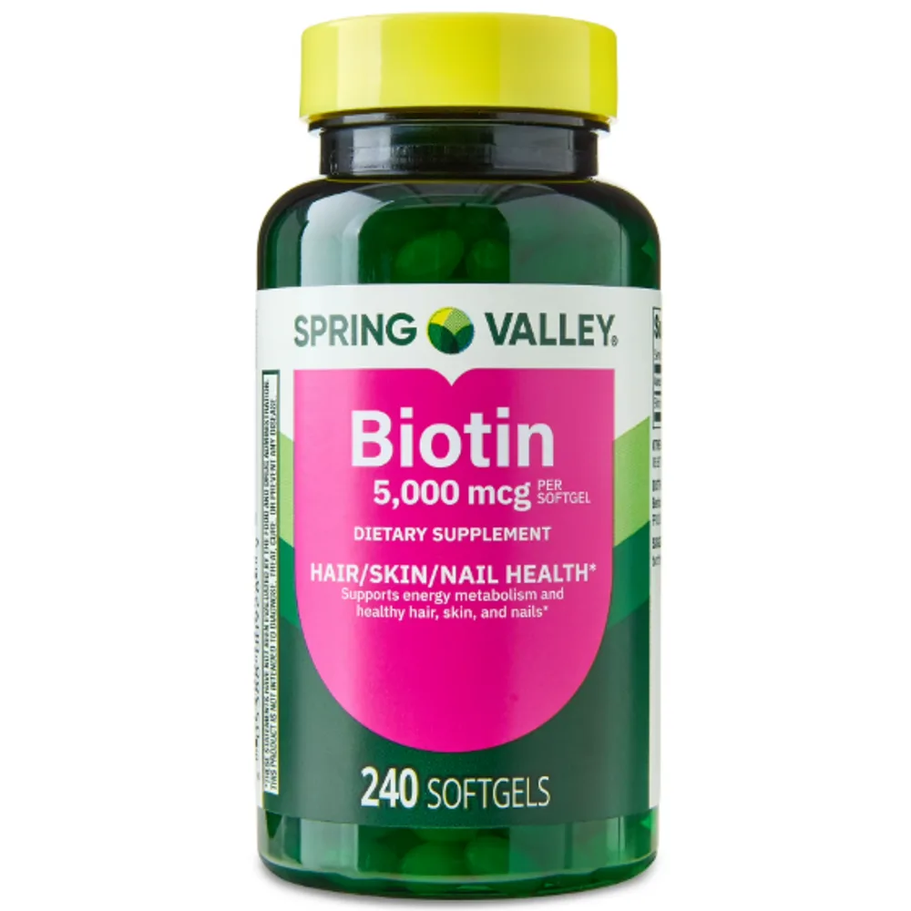 Spring Valley Biotin Dietary Supplement Softgels for Hair/Skin/Nails Health, 5,000 mcg