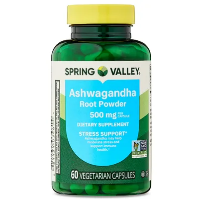 Spring Valley Ashwagandha Root Powder General Wellness Dietary Supplement Vegetarian 500mg