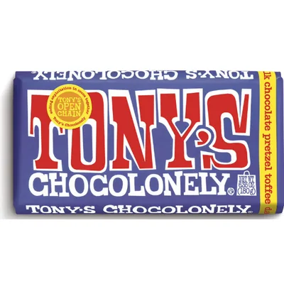 Tony's Chocolonely Dark Milk Chocolate Bar with Pretzel and Toffee