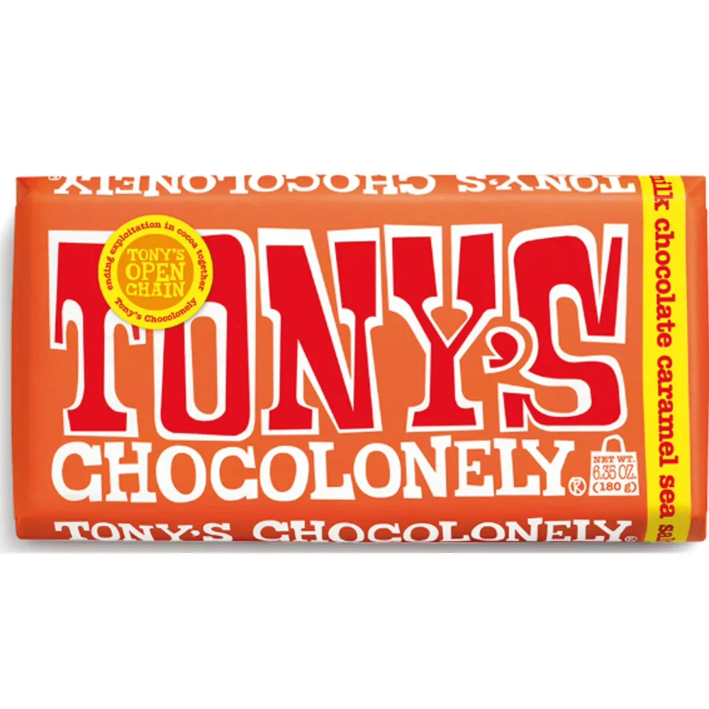Tony's Chocolonely Milk Chocolate Bar with Caramel and Sea Salt