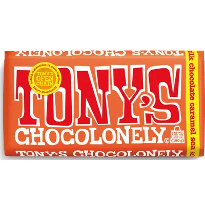 Tony's Chocolonely Milk Chocolate Bar with Caramel and Sea Salt
