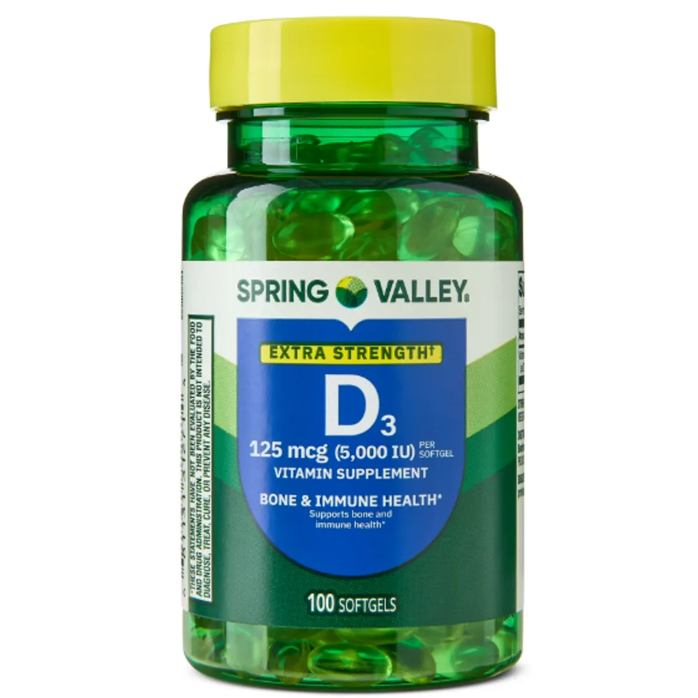 Spring Valley Extra Strength Vitamin D3 Softgels, 125 mcg (5000 IU)