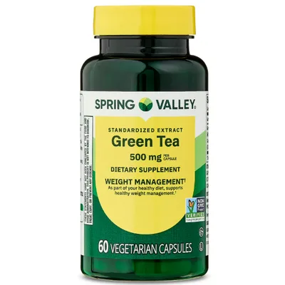 Spring Valley Standardized Extract Green Tea Dietary Supplement Vegetarian Capsules for Weight Management, 500 mg