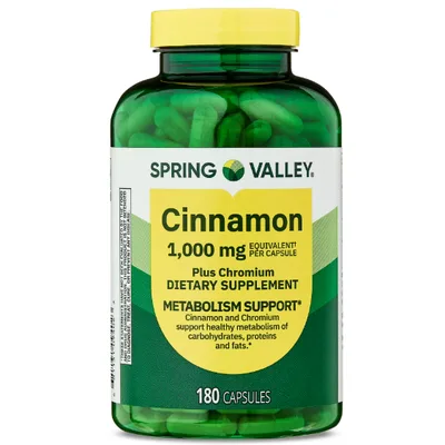 Spring Valley Cinnamon Plus Chromium Dietary Supplement Capsules for Metabolism, 1000 mg