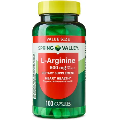 Spring Valley L-Arginine Amino Acid Supplements Capsules for Heart Health, 500 mg