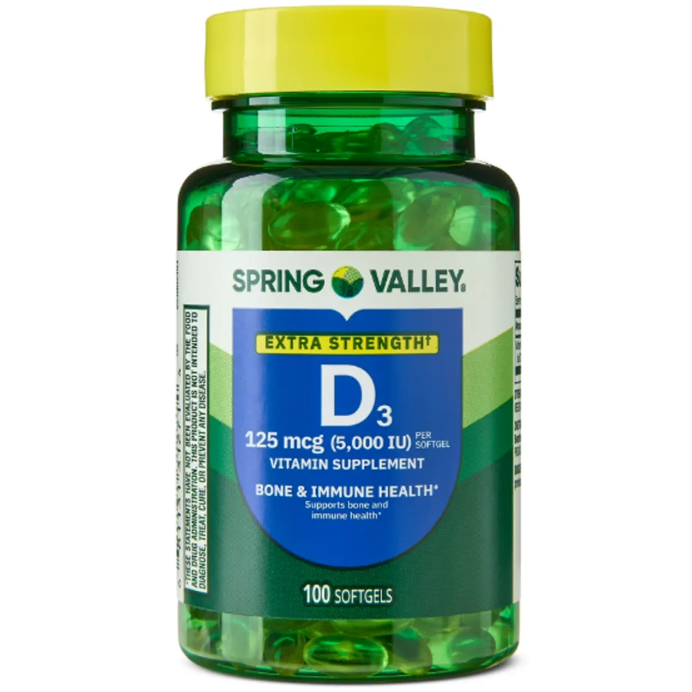 Spring Valley Extra Strength Vitamin D3 Softgels, 125 mcg (5000 IU)