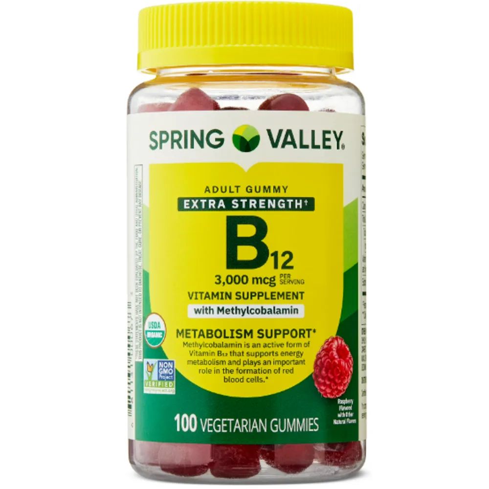 Spring Valley Extra Strength Vitamin B12 Supplement, Raspberry Flavor, 3000 mcg
