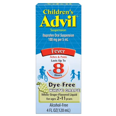Children's Advil Pain Reliever and Fever Reducer, Dye Free Children's Ibuprofen for Pain Relief, White Grape