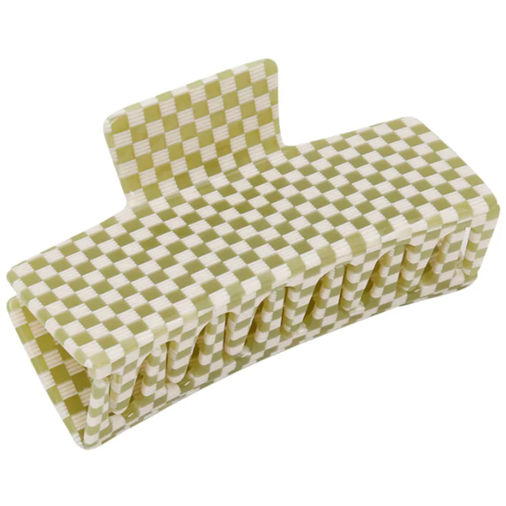 Chunks Medium Box Hair Claw Clip in Olive Check