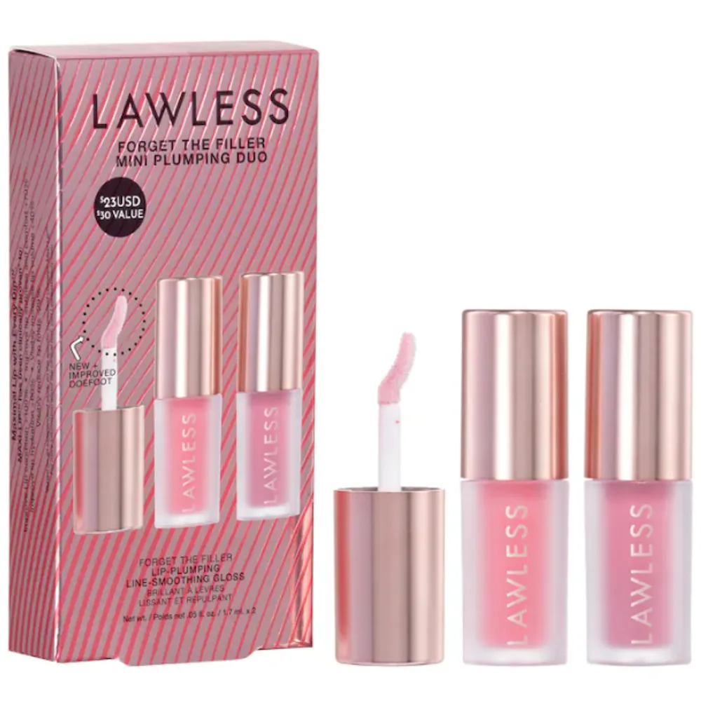 LAWLESS Mini Forget The Filler Lip Plumper Duo with Velvet + Strawberry Popsicle