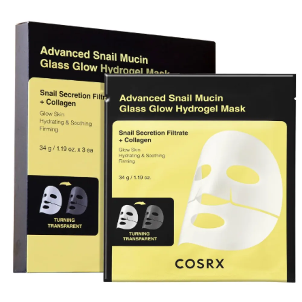 COSRX Advanced Snail Mucin Glass Glow Hydrogel Face Masks Skincare 3 EA