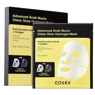 COSRX Advanced Snail Mucin Glass Glow Hydrogel Face Masks Skincare 3 EA