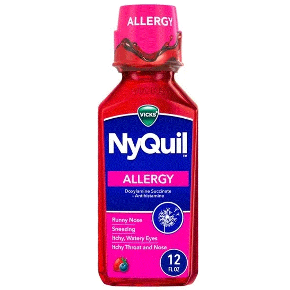 Vicks NyQuil Allergy Liquid, Nighttime Allergy Medicine for Adults, Berry