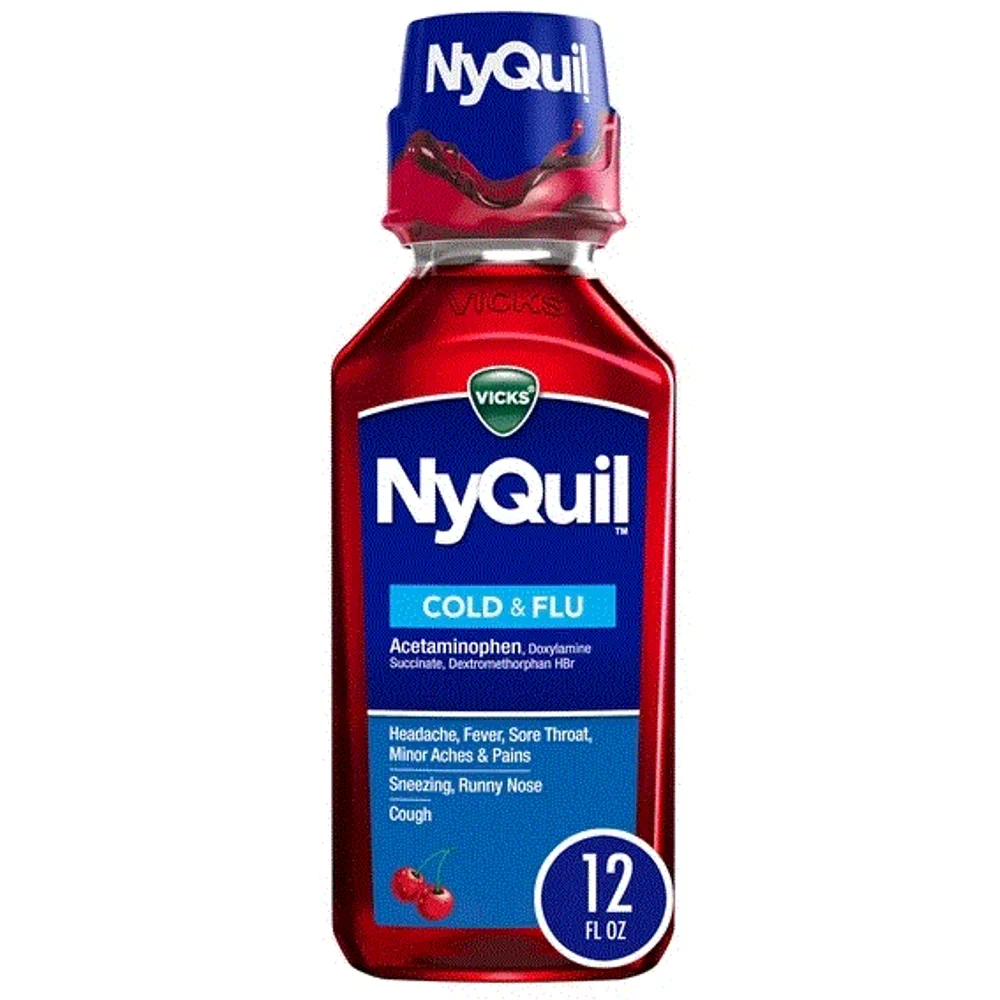 Vicks NyQuil Cold and Flu Liquid, Nighttime Cold Medicine, Original