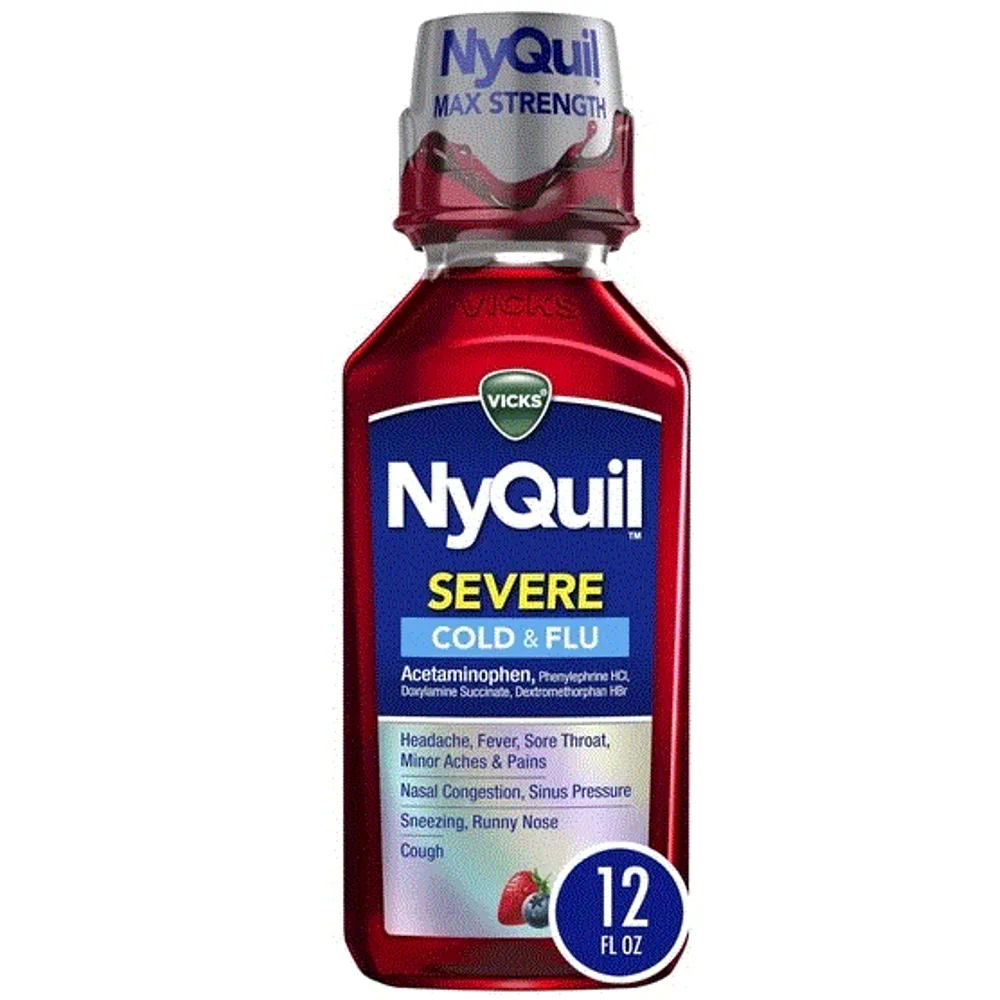 Vicks NyQuil SEVERE Cold & Flu Liquid, Cold and Flu Medicine for Adults, Origina