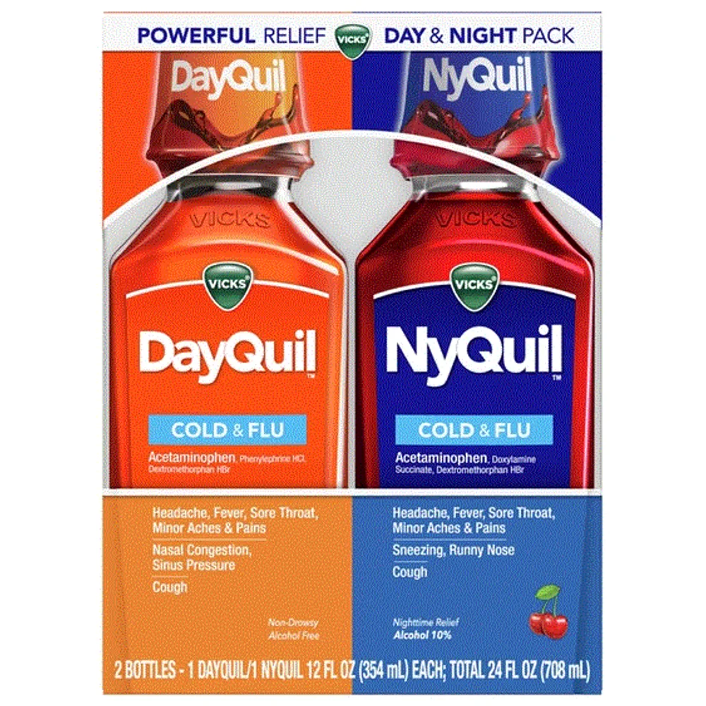 Vicks DayQuil and NyQuil Cold and Flu Liquid, Cold and Flu Medicine for Adults