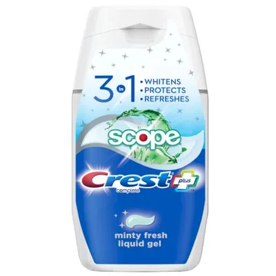 Crest Complete Plus Scope 3-In-1 Fluoride Whitening Liquid Gel Toothpaste