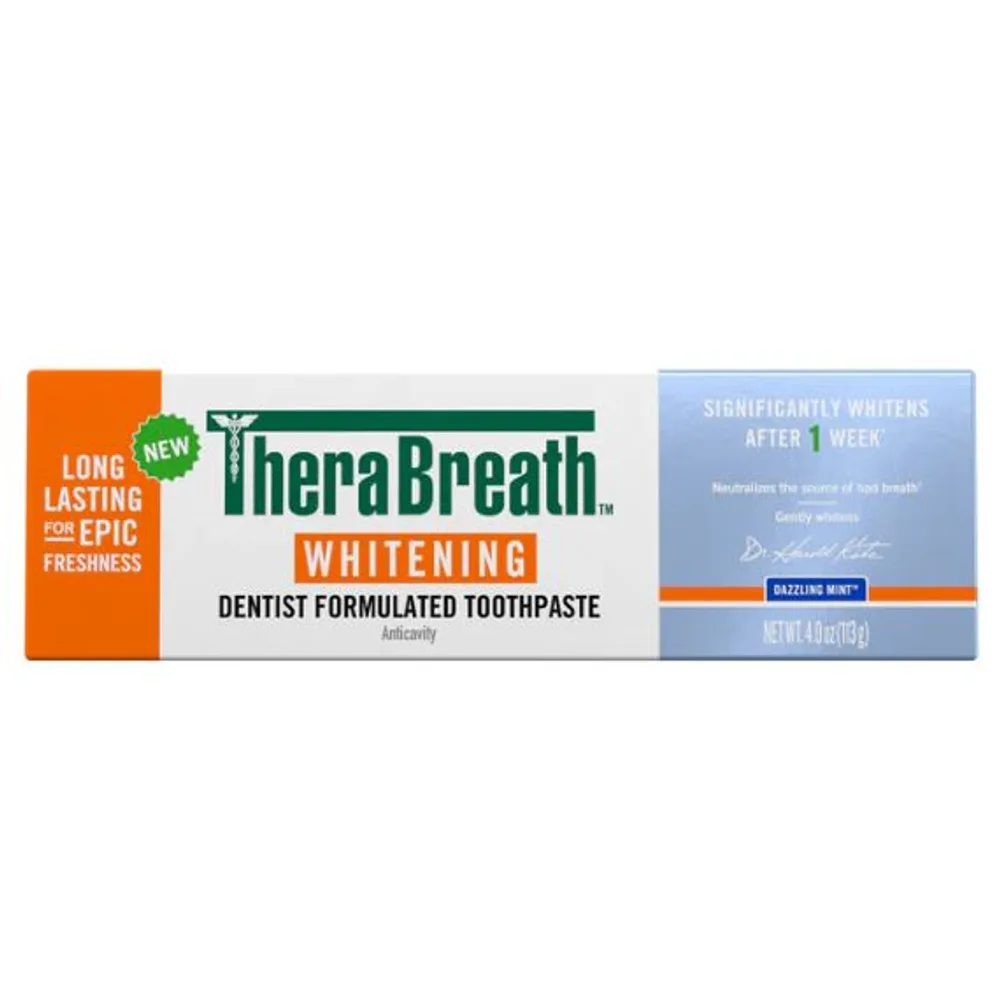 TheraBreath Whitening Toothpaste, Peroxide-Free & Anticavity, Dazzling Mint