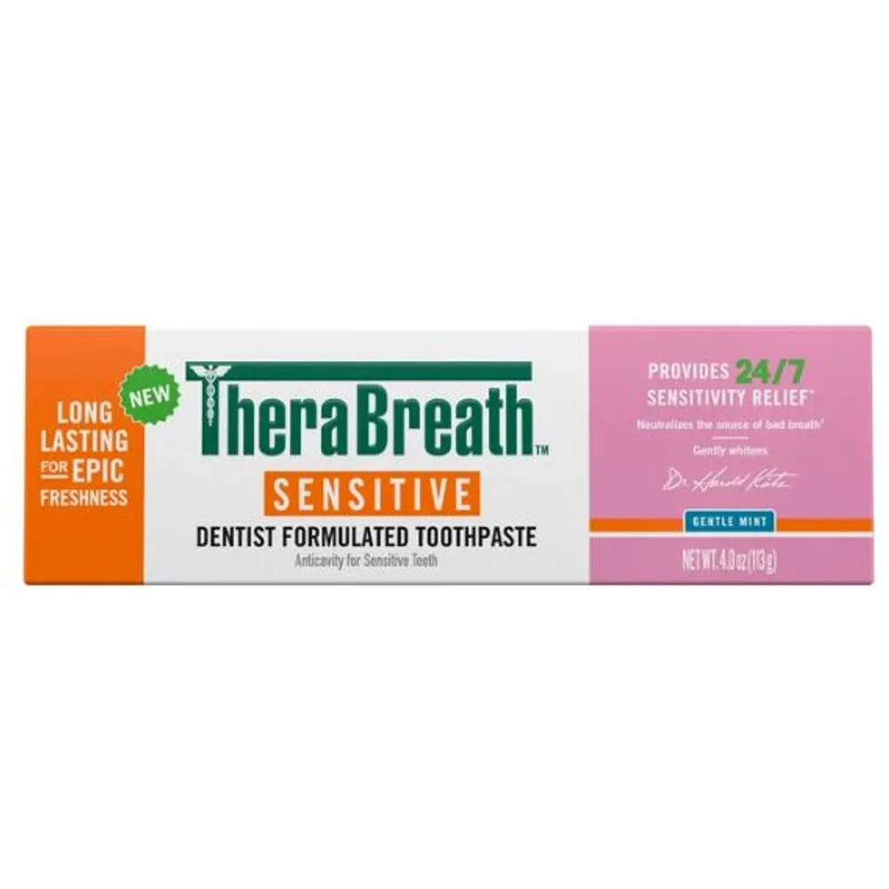 TheraBreath Sensitive Toothpaste, 24/7 Sensitivity Relief (1), With Fluoride for Anticavity Protection, Gentle Mint