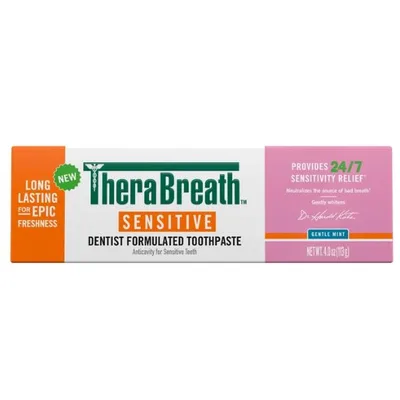 TheraBreath Sensitive Toothpaste, 24/7 Sensitivity Relief (1), With Fluoride for Anticavity Protection, Gentle Mint