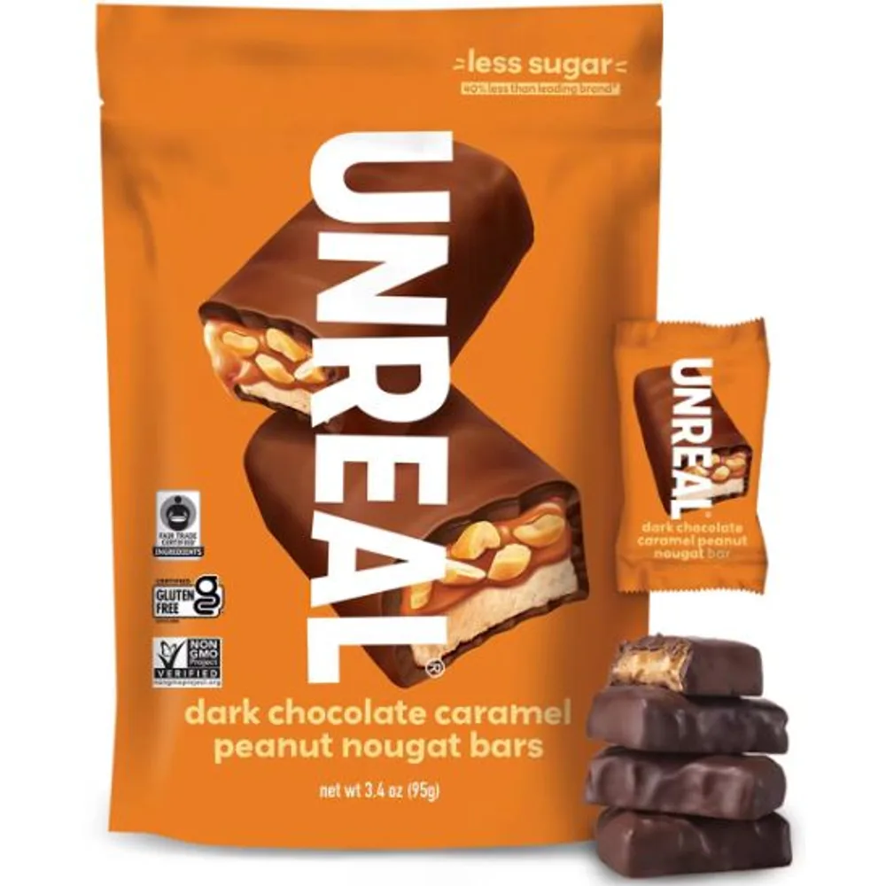 UNREAL Candy Dark Chocolate Caramel Peanut Nougat Bar