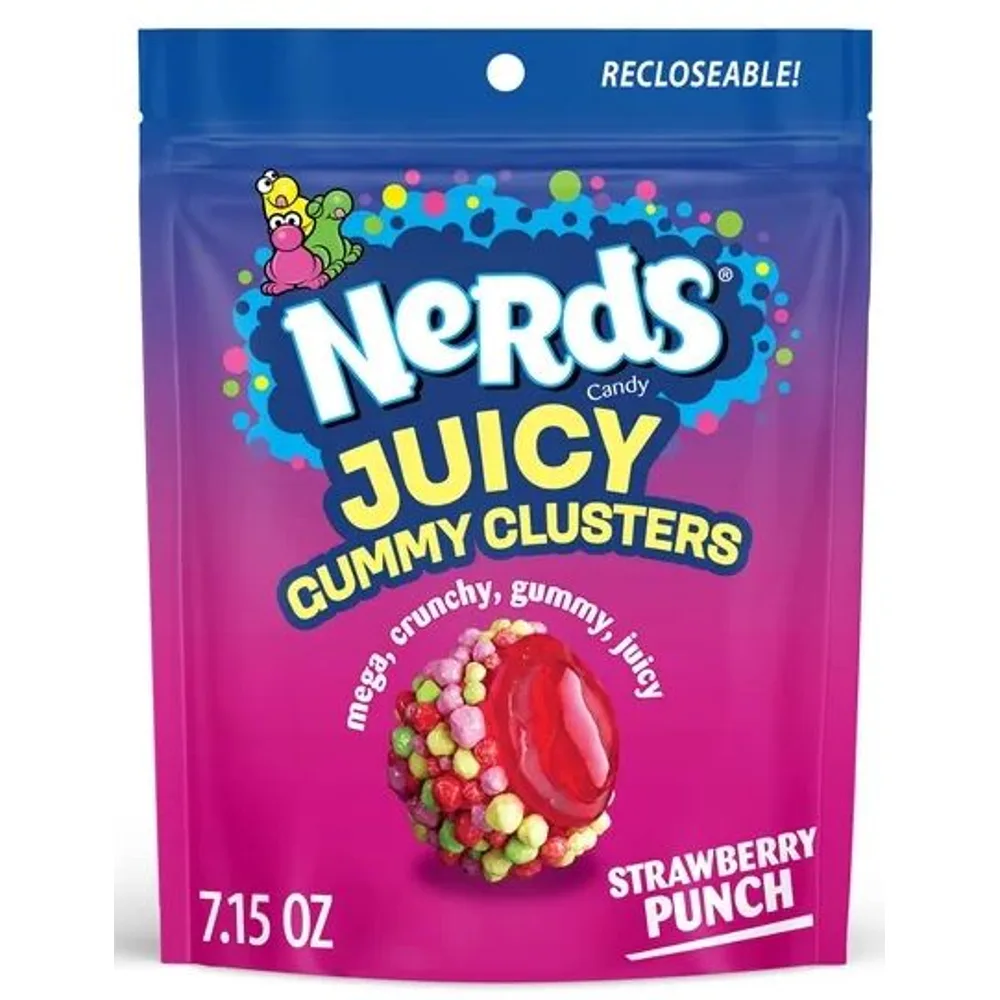 NERDS Juicy Gummy Clusters, Strawberry Punch, Juicy and Gummy Candy, for Snacking and Sharing