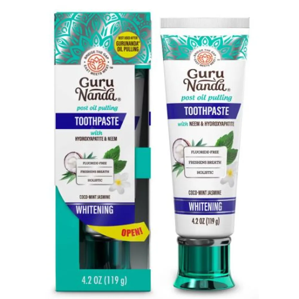 GuruNanda Fluoride-Free Coconut Oil,Neem, Mint and Jasmine Whitening Toothpaste with Hydroxyapatite