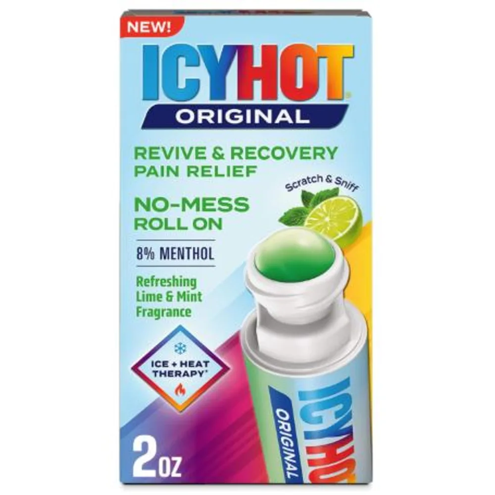 Icy Hot Original Pain Relief No-Mess Roll-On Applicator, Lime & Mint