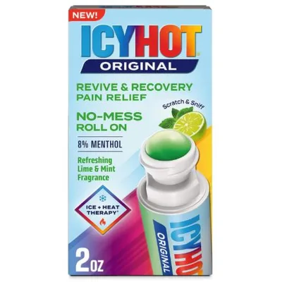 Icy Hot Original Pain Relief No-Mess Roll-On Applicator, Lime & Mint