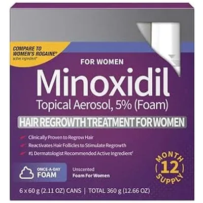 Kirkland Signature 5% Minoxidil Foam for Women, Hair Loss Regrowth Treatment