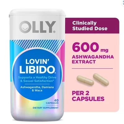 OLLY Lovin' Libido Capsule Supplement, Ashwaganda, Damiana, 40 Count